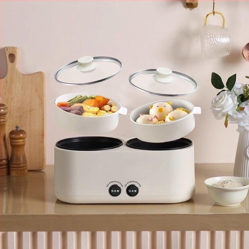 Cuptor electric cu două cuve: orezieră și oală fierbinte, cu funcții de prăjit, fierbere de tăiței și porridge