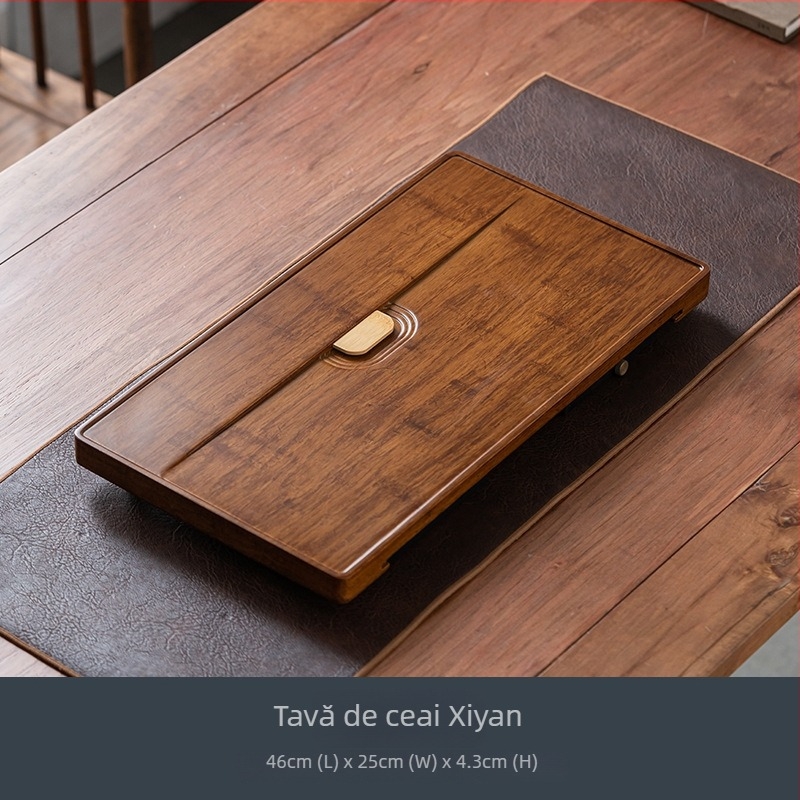 Tavă de ceai din bambus premium, minimalistă, cu rezervor de apă, stație pentru infuzie uscată Kung Fu ceai, pentru uz casnic, tavă compactă cu rezervor de apă