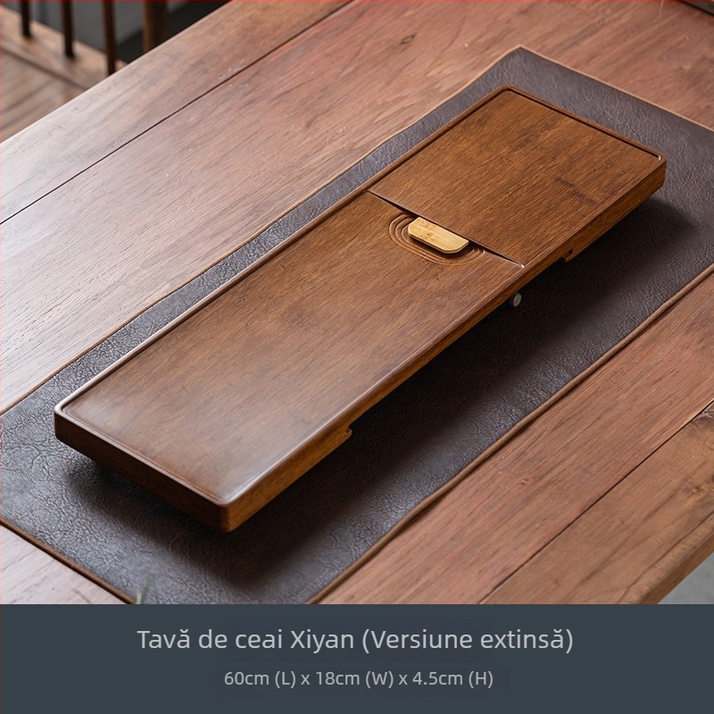 Tavă de ceai din bambus premium, minimalistă, cu rezervor de apă, stație pentru infuzie uscată Kung Fu ceai, pentru uz casnic, tavă compactă cu rezervor de apă