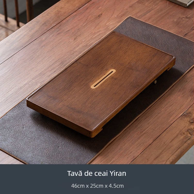 Tavă de ceai din bambus premium, minimalistă, cu rezervor de apă, stație pentru infuzie uscată Kung Fu ceai, pentru uz casnic, tavă compactă cu rezervor de apă