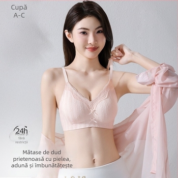 Sutien din mătase Mulberry, fără sârmă, dantelă, pentru femei, push-up pentru sâni mici, fără cusături, subțire și respirabil