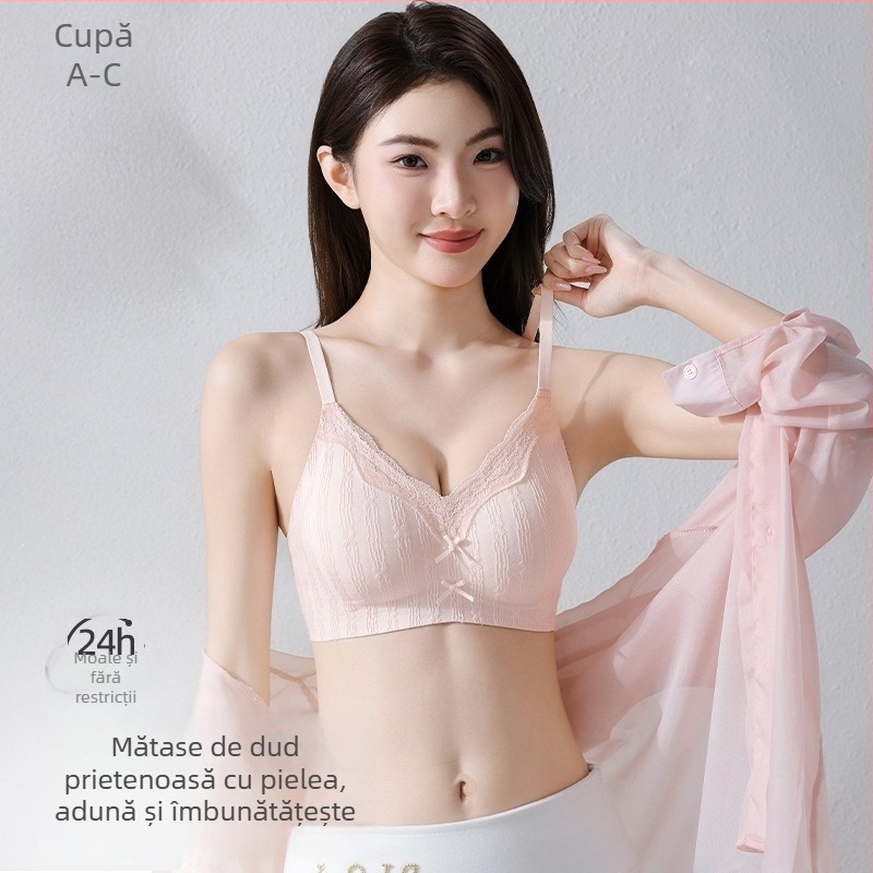 Sutien din mătase Mulberry, fără sârmă, dantelă, pentru femei, push-up pentru sâni mici, fără cusături, subțire și respirabil