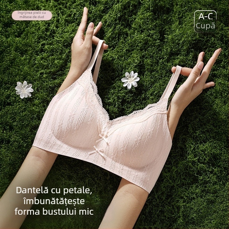 Sutien din mătase Mulberry, fără sârmă, dantelă, pentru femei, push-up pentru sâni mici, fără cusături, subțire și respirabil