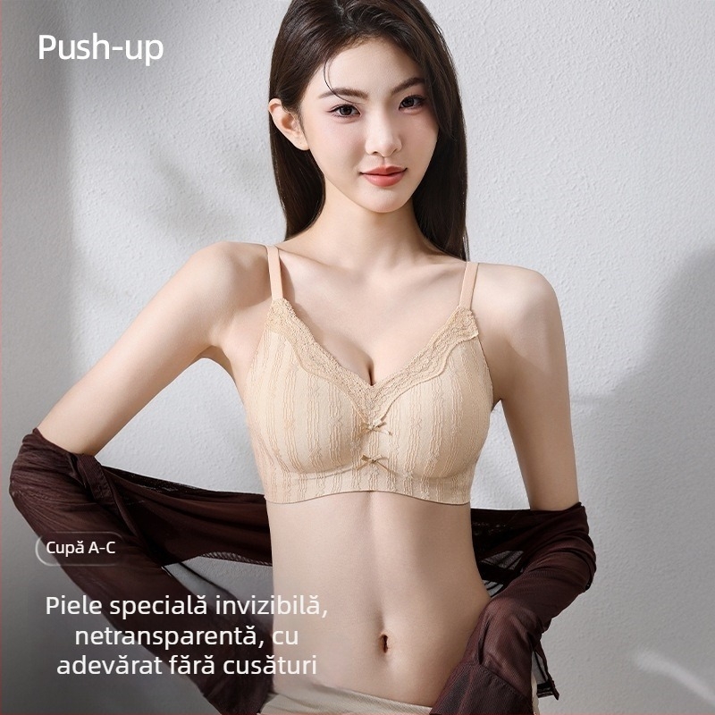 Sutien din mătase Mulberry, fără sârmă, dantelă, pentru femei, push-up pentru sâni mici, fără cusături, subțire și respirabil