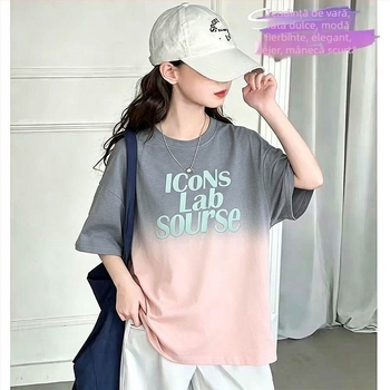 Qionika tricou copii cu mânecă scurtă din bumbac, tie-dye, vară, croială versatilă, guler rotund