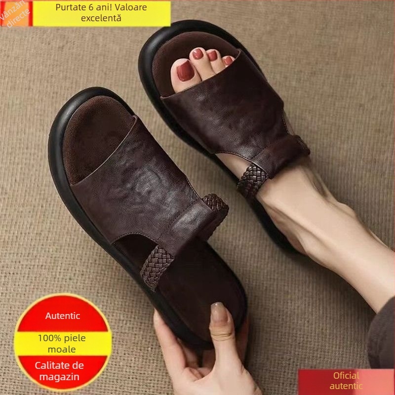 Ke yunzi Sandale femei din piele naturală, platformă groasă, casual, vară, exterior, versatile, design simplu