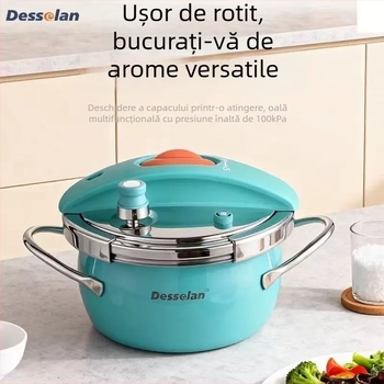 Desenlang oală sub presiune din oțel inoxidabil emailat, 3,5 L, bază cu cinci straturi, compatibilă cu aragaz cu gaz și plite cu inducție