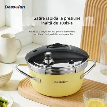 Desenlang oală sub presiune din oțel inoxidabil emailat, 3,5 L, bază cu cinci straturi, compatibilă cu aragaz cu gaz și plite cu inducție