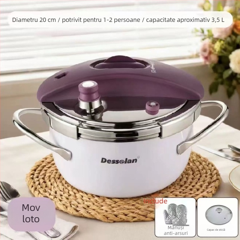 Desenlang oală sub presiune din oțel inoxidabil emailat, 3,5 L, bază cu cinci straturi, compatibilă cu aragaz cu gaz și plite cu inducție