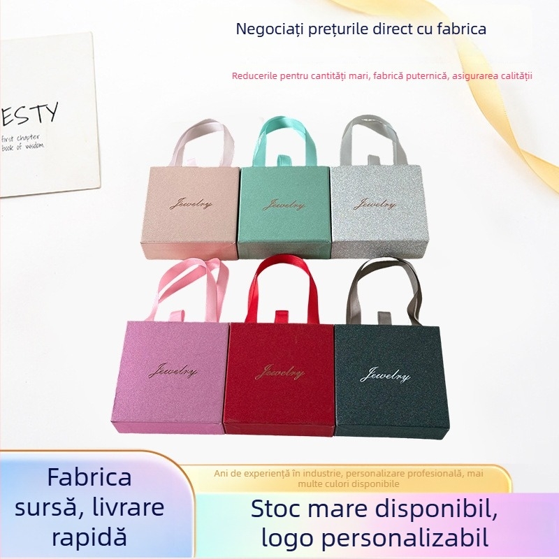 Cutie de ambalare bijuterii cu sertar portabil, în șase culori, stil minimalist, pentru coliere și accesorii mici