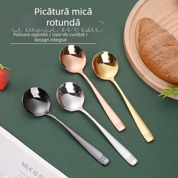Lingură rotundă din oțel inoxidabil îngroșat, design drăguț de student; utilizare multiplă pentru fel principal, desert și ceai.