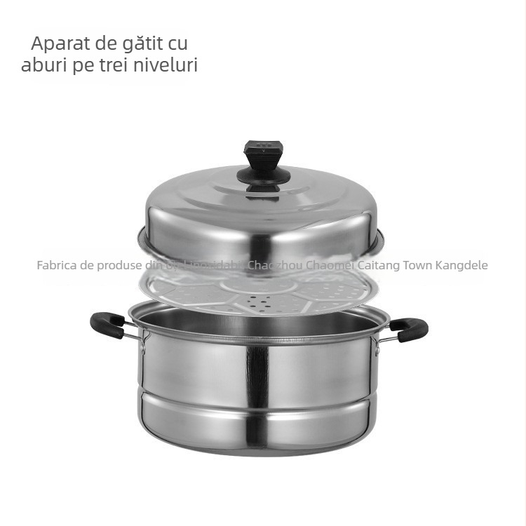 Vaporier din oțel inoxidabil îngroșat, trei straturi, 32 cm, utilizare casnică, mare capacitate, oală cu aburi multifuncțională