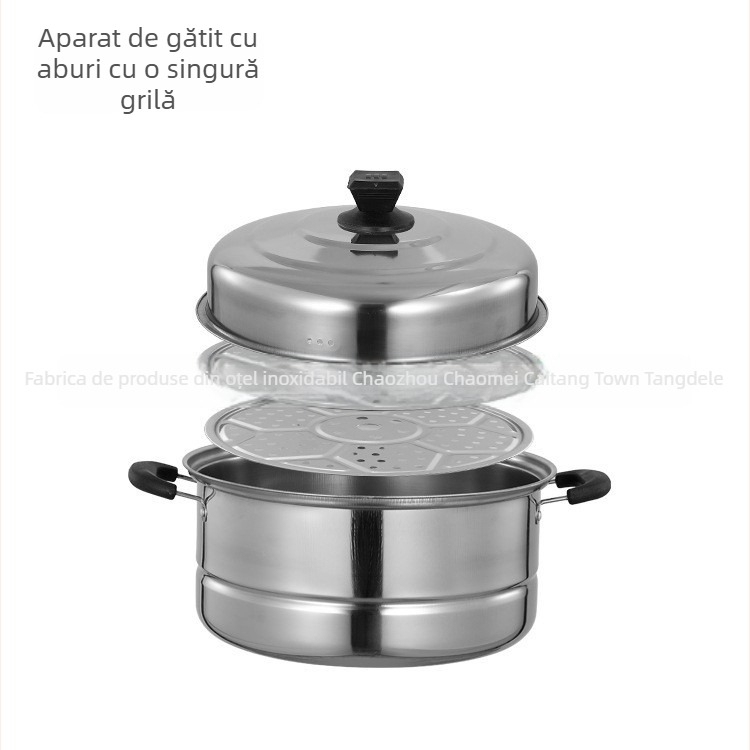 Vaporier din oțel inoxidabil îngroșat, trei straturi, 32 cm, utilizare casnică, mare capacitate, oală cu aburi multifuncțională