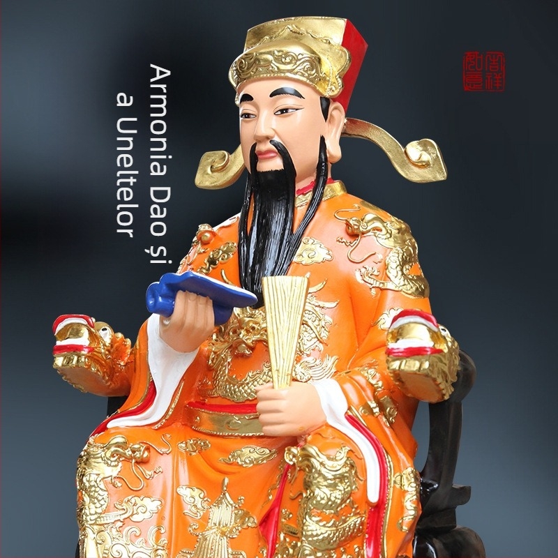 Statuie Buddha de templu, 88 cm înălțime; Zeul Împărat Wenchang, Bodhisattva Wenqu Xingjun, din rășină și fibră de sticlă