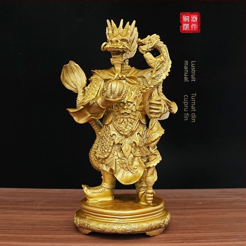 Statuetă din bronz a Dragonului Rege, Buddha, talisman pentru atragerea bogăției, decor pentru altarul de acasă
