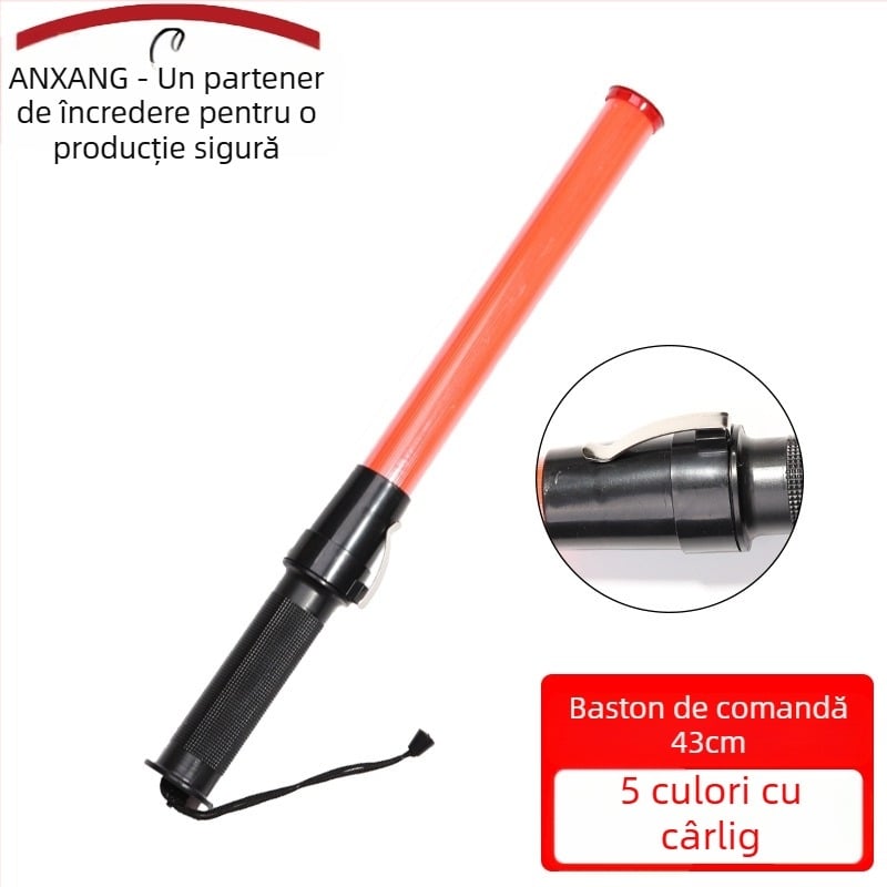 43 cm Baston de dirijare a traficului cu cârlig și șnur, lumină LED de avertizare pentru urgențe, flash roșu și albastru