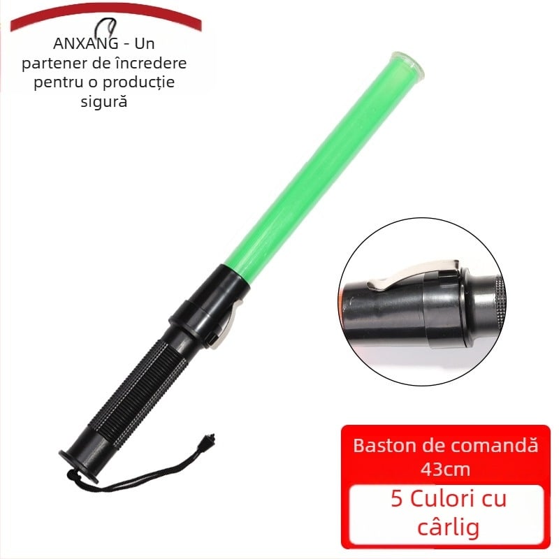 43 cm Baston de dirijare a traficului cu cârlig și șnur, lumină LED de avertizare pentru urgențe, flash roșu și albastru