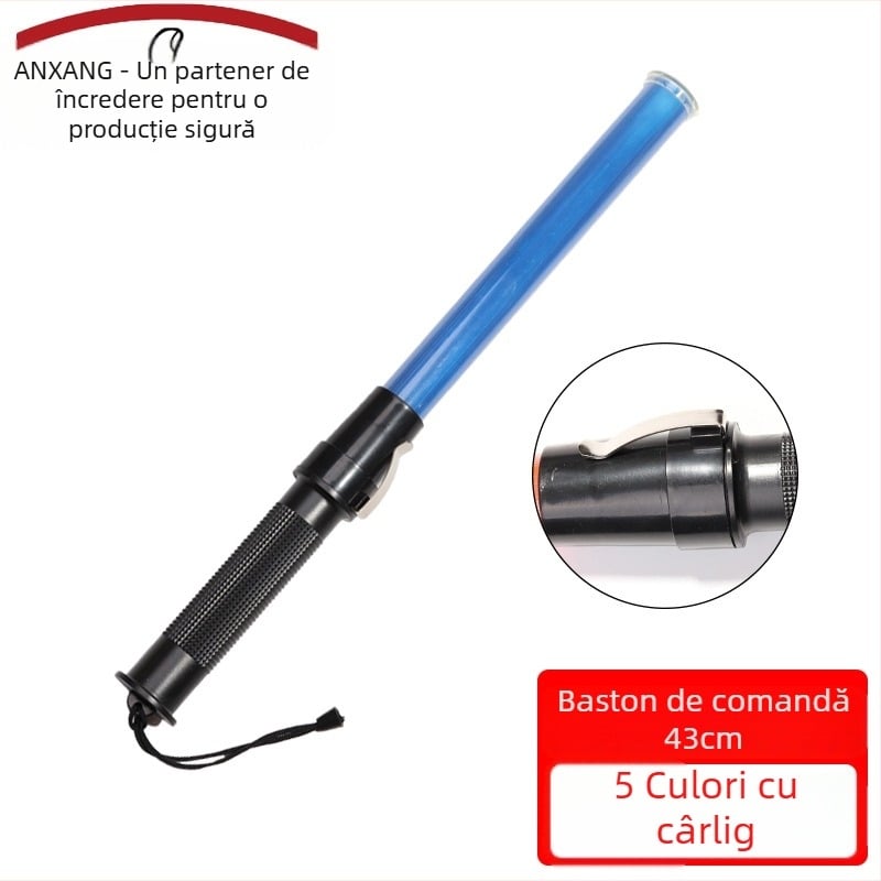 43 cm Baston de dirijare a traficului cu cârlig și șnur, lumină LED de avertizare pentru urgențe, flash roșu și albastru