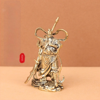 Statuetă din alamă Guan Gong, Zeul Bogăției, figură decorativă pentru casă și birou