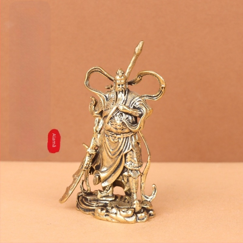Statuetă din alamă Guan Gong, Zeul Bogăției, figură decorativă pentru casă și birou