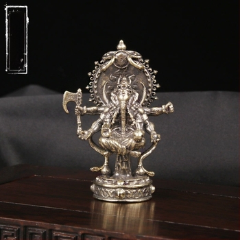 Ganesha cu șase brațe din alamă, ornament de birou, figură din cupru, piesă de colecție cu inspirație antic