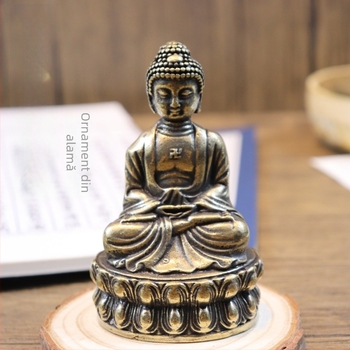 Statui Buddha din alamă cu lotus – obiect decorativ pentru birou și casă