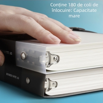 Carnet B5 cu pagini în grilă și goale, copertă transparentă, nucleu înlocuibil, 60 de foi, 26 găuri