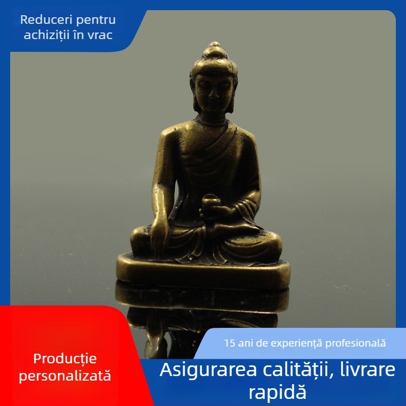 Statuetă Buddha antic din alamă pentru decor de birou – figură de divinitate, obiect de colecție