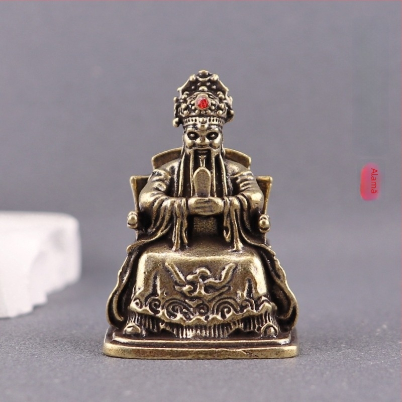Set de cinci figurine din alamă: Statuie Dragon King și Zeul Bogăției Guangji, ornamente pentru altarul de acasă