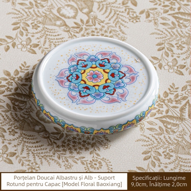 Suport rotund ceramic pentru capacul de ceainic, model porțelan albastru-alb, accesoriu pentru ceremonia ceaiului chinezesc