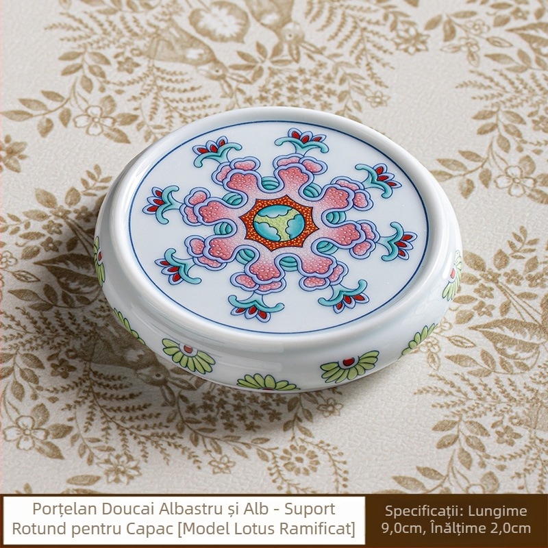 Suport rotund ceramic pentru capacul de ceainic, model porțelan albastru-alb, accesoriu pentru ceremonia ceaiului chinezesc