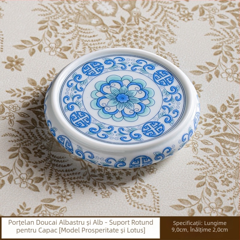 Suport rotund ceramic pentru capacul de ceainic, model porțelan albastru-alb, accesoriu pentru ceremonia ceaiului chinezesc