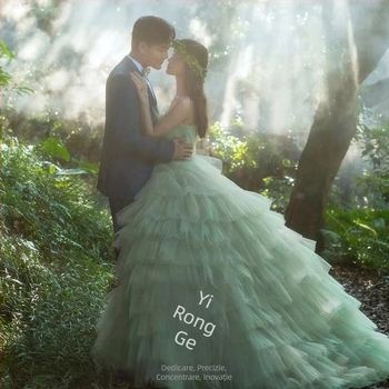 Rochie tutu din tul colorat, inspirată de pădure – pentru ședințe foto în studio, rochie de mireasă ușoară pentru cupluri și fotografii de călătorie