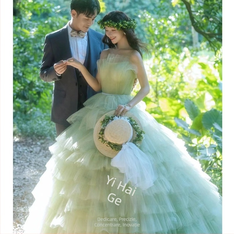 Rochie tutu din tul colorat, inspirată de pădure – pentru ședințe foto în studio, rochie de mireasă ușoară pentru cupluri și fotografii de călătorie