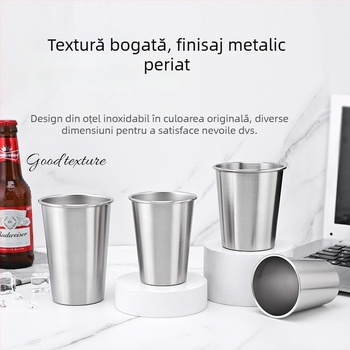 Pahar din oțel inoxidabil 304, margine ondulată, pereți uni, deschidere în partea superioară, pentru băuturi reci, cafea și bere, portabil