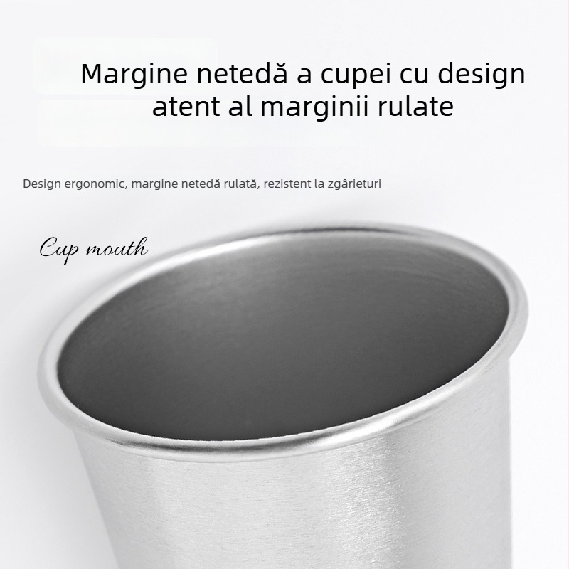 Pahar din oțel inoxidabil 304, margine ondulată, pereți uni, deschidere în partea superioară, pentru băuturi reci, cafea și bere, portabil