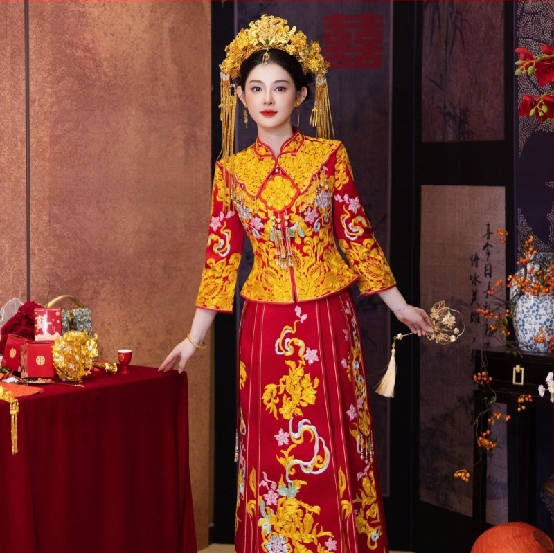 Rochie de mireasă Dragon și Phoenix, stil nou 2026, rochie de nuntă cu inspirație chineză, siluetă subțire