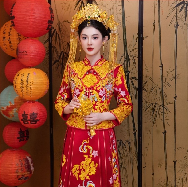Rochie de mireasă Dragon și Phoenix, stil nou 2026, rochie de nuntă cu inspirație chineză, siluetă subțire