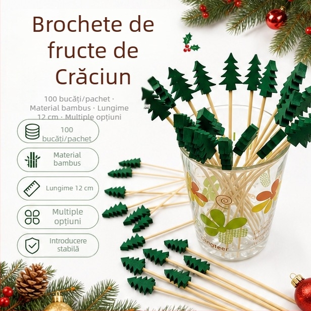 Bețișoare de fructe din bambus, scobitori decorative în formă de floare, pentru fructe, deserturi, cocktailuri, sandvișuri și prăjituri