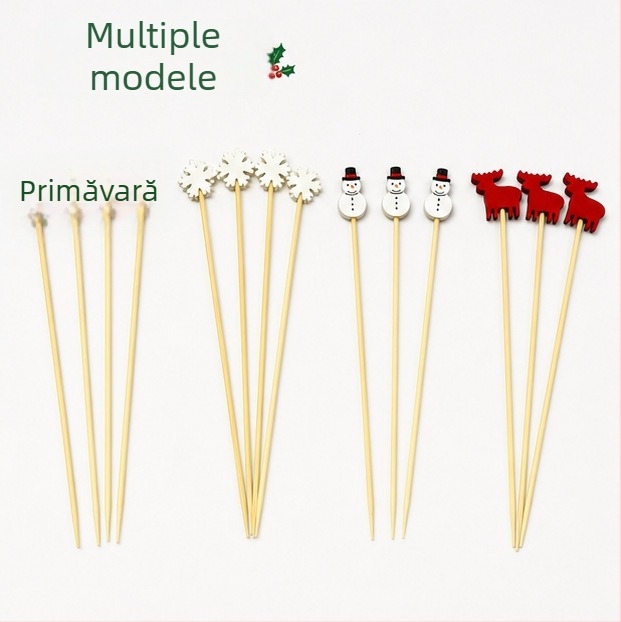 Bețișoare de fructe din bambus, scobitori decorative în formă de floare, pentru fructe, deserturi, cocktailuri, sandvișuri și prăjituri