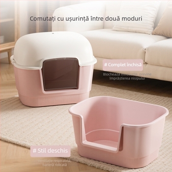 Cutie de nisip pentru pisici, complet închisă, cu control al mirosurilor și protecție împotriva stropilor