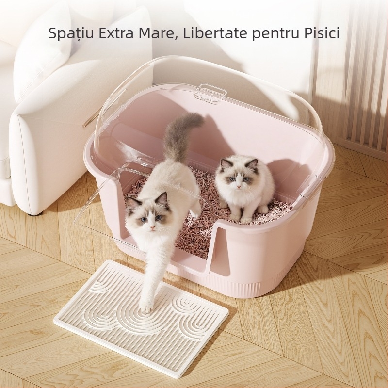 Cutie de nisip pentru pisici, complet închisă, cu control al mirosurilor și protecție împotriva stropilor
