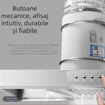 Ventilator de evacuare pentru bucătărie din oțel inox, iluminat, buton cu apăsare, aspirație puternică, potrivit pentru locuințe în chirie, design simplu