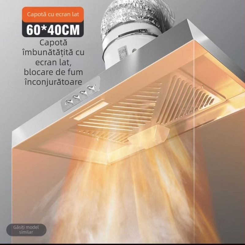 Ventilator de evacuare pentru bucătărie din oțel inox, iluminat, buton cu apăsare, aspirație puternică, potrivit pentru locuințe în chirie, design simplu