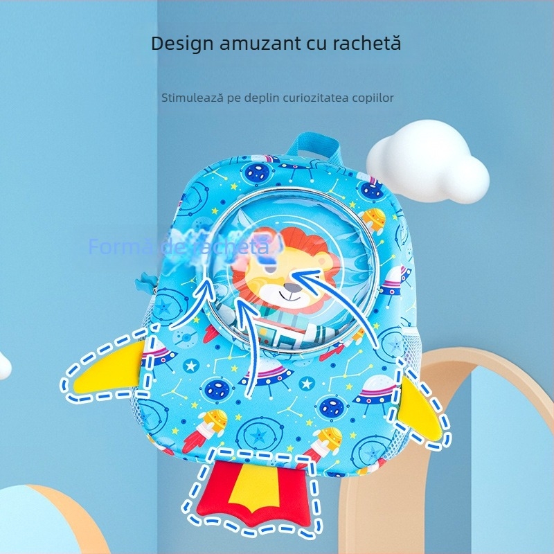 Rucsac pentru copii cu rachetă desen animat, anti-pierdere, pentru 3–6 ani