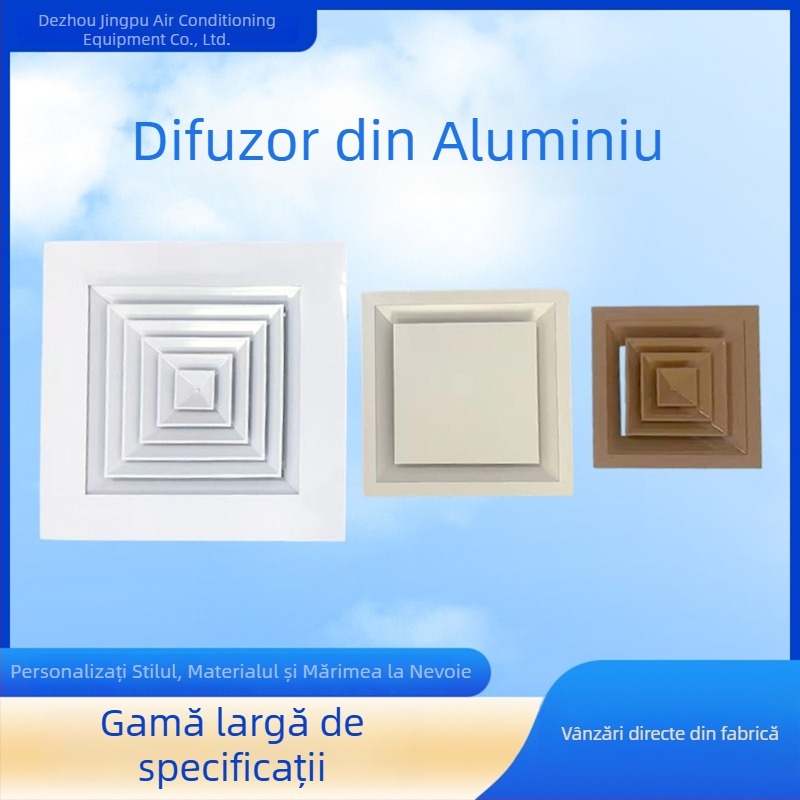 Difuzor pătrat din aliaj de aluminiu pentru climatizare centrală, cu lamele pe patru fețe