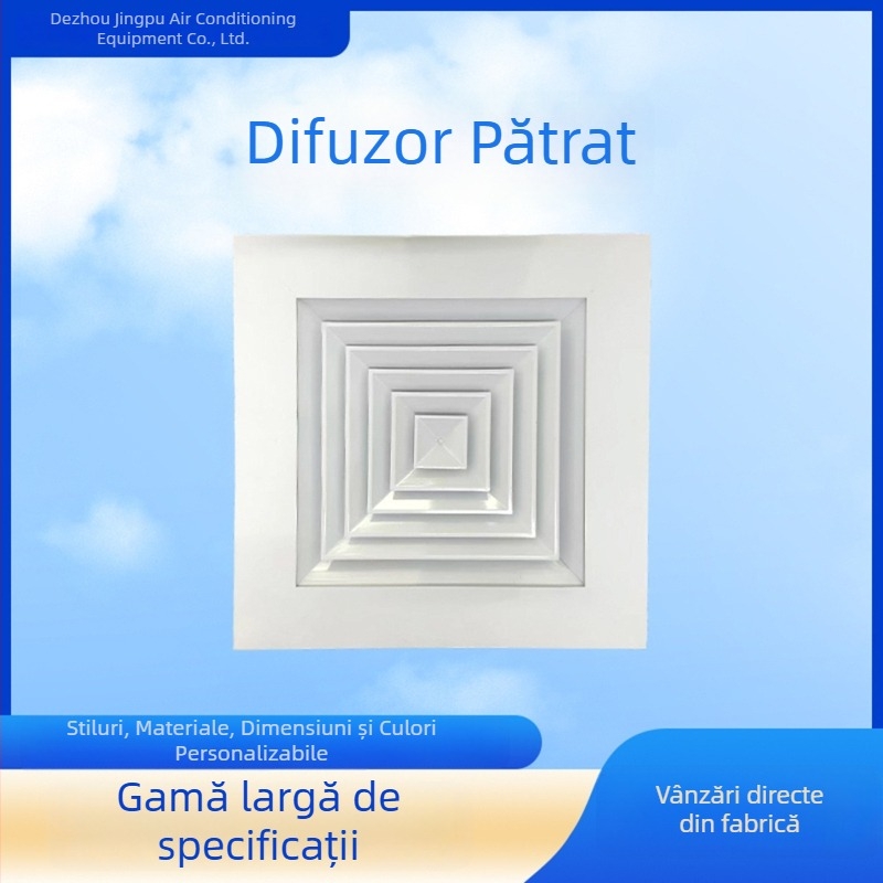 Difuzor pătrat din aliaj de aluminiu pentru climatizare centrală, cu lamele pe patru fețe