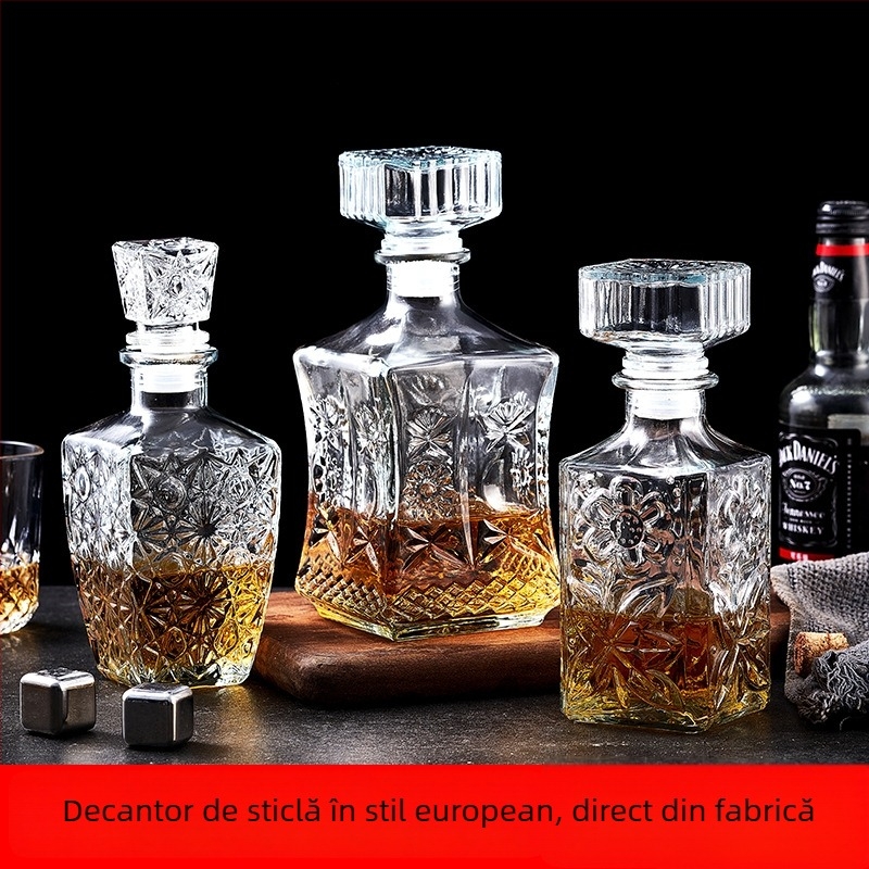 Decantator din sticlă de cristal cu capac pentru vin și whisky