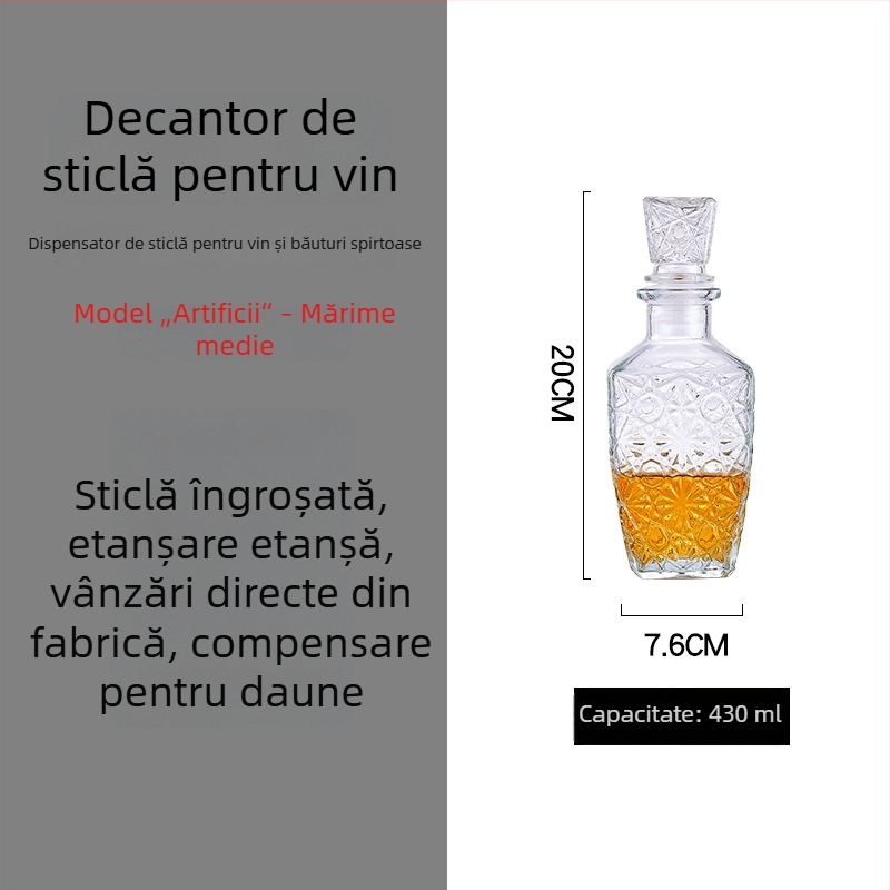 Decantator din sticlă de cristal cu capac pentru vin și whisky