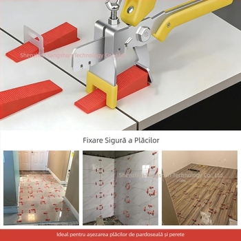 Nivelator pentru plăci ceramice cu clește galben de ghidare și localizator pentru aliniere ușoară și fixare